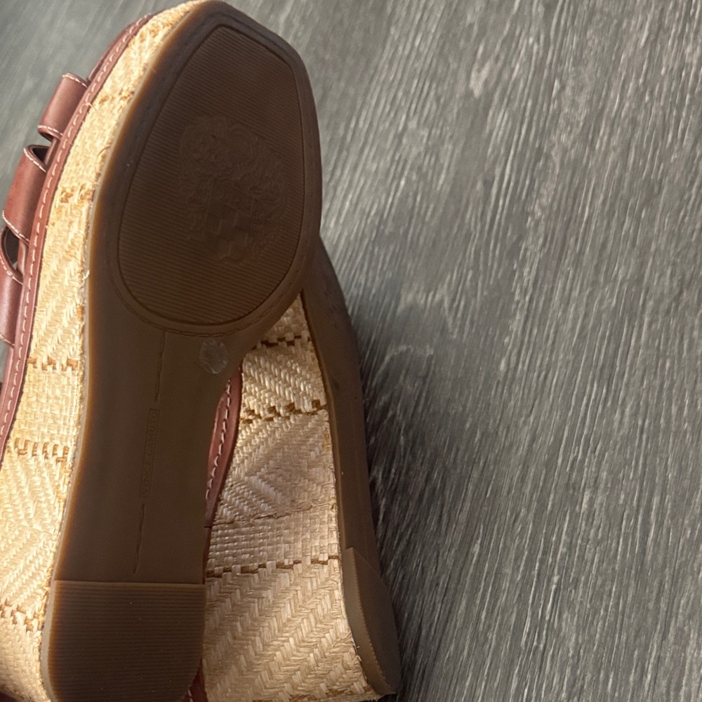 Vince Camuto Cognac Leather Platform Wedge Sandals with Ankle Strap - Picture 6 of 9